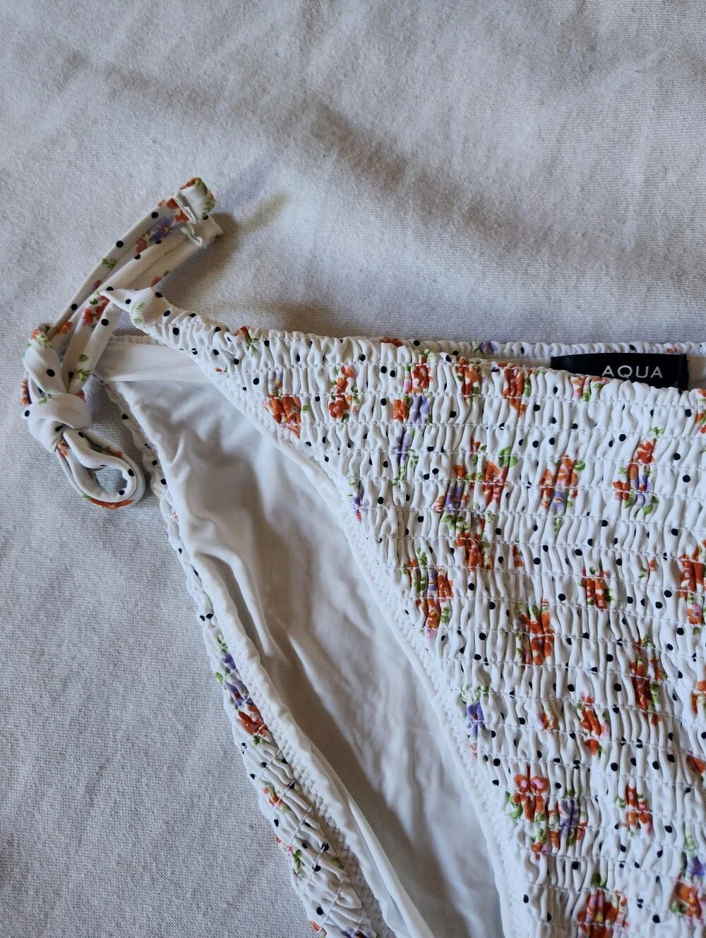 NWT AQUA Swim Floral Smocked Tie Side Bikini Bottom XL